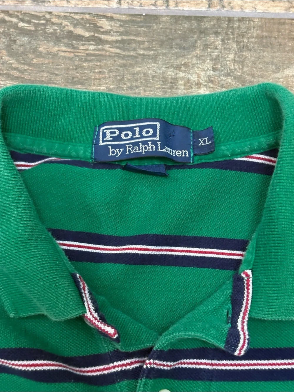 Ralph Lauren Green Polo with Navy & White Stripes